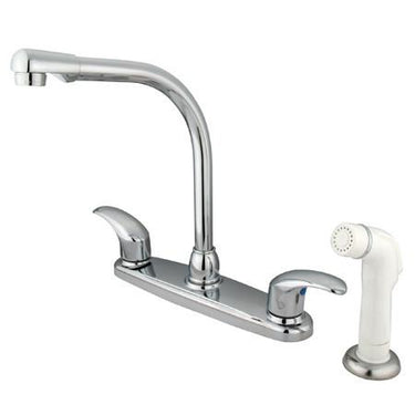 Kingston Brass GKB711LL Water Saving Legacy Centerset High Arch Spout Kitchen Faucet with White Sprayer, Chrome Kitchen Faucet Kingston Brass